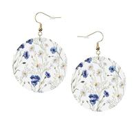 Boucles d'oreilles rondes en cuir motif fleurs et bleuets marguerites accessoires quotidiens travail au travail mode femme, taille unique, Simili cuir