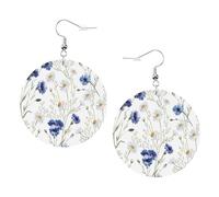 Boucles d'oreilles rondes en cuir motif fleurs et bleuets marguerites accessoires quotidiens travail au travail mode femme, taille unique, Simili cuir