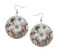 Boucles d'oreilles rondes en cuir motif marguerites - Accessoires quotidiens - Travail au travail - Mode femme, taille unique, Simili cuir