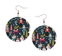 Boucles d'oreilles rondes en cuir pour femme Casse-noisette danse de Noël Couleur Saint-Valentin Festival Activités Mode Femme, taille unique, Simili cuir