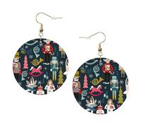 Boucles d'oreilles rondes en cuir pour femme Casse-noisette danse de Noël Couleur Saint-Valentin Festival Activités Mode Femme, taille unique, Simili cuir
