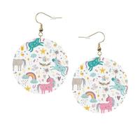 Boucles d'oreilles rondes en cuir rose licornes couleur Saint-Valentin festival activités mode femme, taille unique, Simili cuir