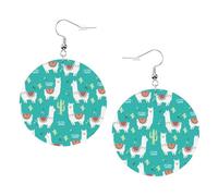 Boucles d'oreilles rondes en cuir synthétique, boucles d'oreilles à la mode, jolies boucles d'oreilles pendantes avec motif flamme blanche et cactus