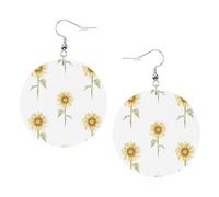 Boucles d'oreilles rondes en cuir tournesol en fleurs couleur Saint-Valentin festival activités mode femme, taille unique, Simili cuir