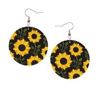 Boucles d'oreilles rondes en cuir tournesol floral accessoires quotidiens travail travail mode femme, taille unique, Simili cuir