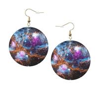 Boucles d'oreilles rondes en cuir Univers Galaxie Espace Couleur Saint Valentin Festival Activités Mode Femme, taille unique, Simili cuir