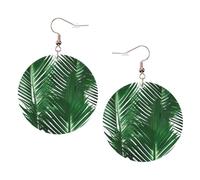 Boucles d'oreilles rondes en cuir vert feuille de palmier couleur Saint-Valentin festival activités mode femme, taille unique, Simili cuir