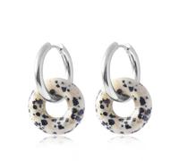 Boucles d'oreilles rondes en forme de donut pour femme - Double empilage - Style rétro minimaliste - Ton cool - Cadeau pour maman, épouse, anniversaire, Saint-Valentin (argent, pois)