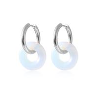 Boucles d'oreilles rondes en forme de donut pour femme - Double empilage - Style rétro minimaliste - Ton cool - Cadeau pour maman, épouse, anniversaire, Saint-Valentin (argent, opale)