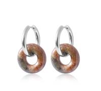Boucles d'oreilles rondes en forme de donut pour femme - Double empilage - Style rétro minimaliste - Ton cool - Cadeau pour maman, épouse, anniversaire, Saint-Valentin (argent, agate indienne)
