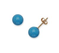 Boucles d'oreilles rondes en or jaune 14 carats bleu 7 mm imitation turquoise pour femme