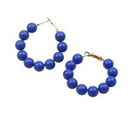 Boucles D'Oreilles Rondes En Perles Acryliques Bleu Royal Style Bohème D'Été, Créoles Bohèmes Personnalisées Faites À La Main, Bijoux pour Femmes, Cadeau pour Filles et Adolescentes