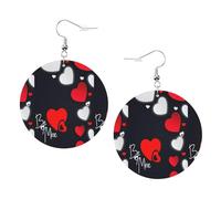Boucles d'oreilles rondes en simili cuir, boucles d'oreilles tendance, jolies boucles d'oreilles pendantes avec impression « Happy Valentine's Day »