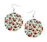 Boucles d'oreilles rondes en simili cuir, boucles d'oreilles tendance, jolies coccinelles imprimées