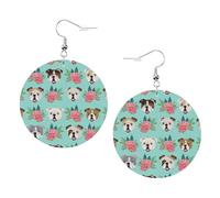 Boucles d'oreilles rondes en simili cuir, boucles d'oreilles tendance, mignonnes et drôles avec imprimé chien anglais