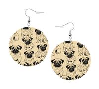 Boucles d'oreilles rondes en simili cuir, boucles d'oreilles tendance, mignonnes et mignonnes avec imprimé carlin