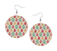 Boucles d'oreilles rondes en similicuir, boucles d'oreilles à la mode, jolies coccinelles motif de dessin animé impression boucles d'oreilles pendantes