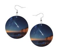 Boucles d'oreilles rondes en similicuir, boucles d'oreilles tendance, boucles d'oreilles pendantes avec impression comète mignonne