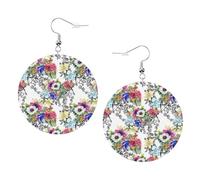 Boucles d'oreilles rondes en similicuir, boucles d'oreilles tendance, boucles d'oreilles pendantes avec imprimé floral sauvage mignon de jardin