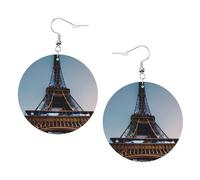 Boucles d'oreilles rondes en similicuir, boucles d'oreilles tendance, boucles d'oreilles pendantes pendantes imprimées tour Eiffel de Paris mignonnes