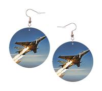 Boucles d'oreilles rondes imprimées avions de combat pour femme, 1 paire de boucles d'oreilles percées en cuir léger, bijoux tendance, cadeaux pour femmes et filles, One Size, Polyester