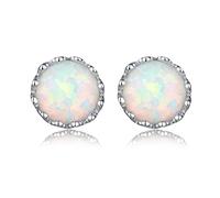 Boucles d'oreilles Rondes Rondes en Opale De Feu Blanche De 7mm pour Femmes Bijoux De Mode en Argent Sterling 925