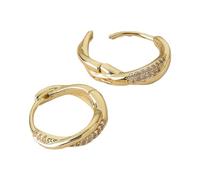 Boucles d'oreilles rondes uniques déformées plaquées or avec oxyde de zirconium - Accessoires de bijoux de tous les jours - Boucles d'oreilles géométriques modernes - Cristal scintillant - Légères et