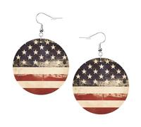 Boucles d'oreilles rondes vintage en cuir avec imprimé drapeau américain des États-Unis - Élégantes et légères - Pour femmes et filles, taille unique, cuir, sans pierre précieuse