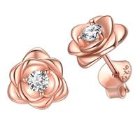 Boucles d'oreilles Rose Fleur Femme Boucle doreille Or 18 carats-Or Rose-Argent 925 Bijoux Hypoallergénique Clou d’oreille Ca 1009