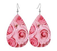 Boucles d'oreilles roses fraîches pour femme - Boucles d'oreilles pendantes en cuir - Double face - Légères - Accessoires d'oreille pour femme - Bijoux tendance - Cadeau d'anniversaire