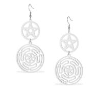 Boucles d'oreilles Roue d'Hécate Sigil de Lilith Déesse Boucles d'oreilles pendantes Acier inoxydable Pentagramme Bijoux Wiccan pour Femmes (boucles d'oreilles hecate argent)