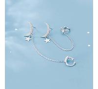Boucles d'oreilles S925, Diamants de Japonais pour Dames, étoiles Lune dans Un Deux Boucles d'oreilles, 925