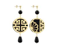 BOUCLES D'OREILLES SAN XING FU PLEXI NOIR MINI PIERRE NOIRE, Taglia Unica, Laiton, Agate