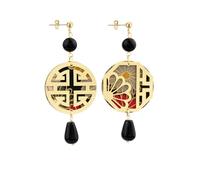 BOUCLES D'OREILLES SAN XING FU SOIE MINI PIERRE NOIR, Taglia Unica, Laiton, Agate
