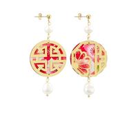BOUCLES D'OREILLES SAN XING FU SOIE MINI PIERRE PERLE, Taglia Unica, Laiton, Agate