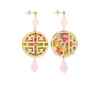 BOUCLES D'OREILLES SAN XING FU SOIE MINI PIERRE BLEU, Taglia Unica, Laiton, Agate