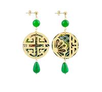 BOUCLES D'OREILLES SAN XING FU SOIE MINI PIERRE VERTE, Taglia Unica, Laiton, Agate