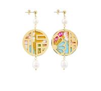 BOUCLES D'OREILLES SAN XING LU SOIE MINI PIERRE PERLE, Taglia Unica, Laiton, Agate
