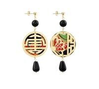 BOUCLES D'OREILLES SAN XING SHOU SOIE MINI PIERRE NOIR, Taglia Unica, Laiton, Agate