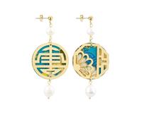 BOUCLES D'OREILLES SAN XING SHOU SOIE MINI PIERRE PERLE, Taglia Unica, Laiton, Agate