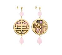 BOUCLES D'OREILLES SAN XING SHOU SOIE MINI PIERRE ROSE, Taglia Unica, Laiton, Agate