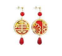 BOUCLES D'OREILLES SAN XING SHOU SOIE MINI PIERRE RUBIN, Taglia Unica, Laiton, Agate
