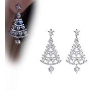 Boucles d'Oreilles Sapin de Noël, Lumière Scintillante Luxe Strass Complet Zircon Sapin de Noël Boucles d'Oreilles Diamant Brillant Rotatif Sapin de Noël Boucles d'Oreilles pour Femmes Filles (A)