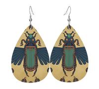 Boucles d'oreilles scarabées égyptiennes pour femme - Boucles d'oreilles pendantes en cuir - Double face - Légères - Accessoires d'oreille pour femme - Bijoux tendance - Cadeau d'anniversaire