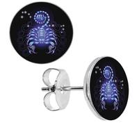 Boucles d'Oreilles Scorpion Bleu Clous Signe Astrologique 10mm puces symbole astrologie rondes zodiaque cadeau anniversaire st valentin homme femme bijoux astro horoscope garçon fille fête maman papa