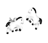 Boucles d'oreilles scout en argent massif 925/- rhodié chevaux émaillé blanc/...