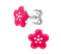 Boucles d'oreilles scout en argent massif 925/- rhodié fleur Mitv émaillé rose
