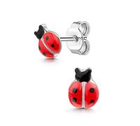 Boucles d'oreilles scout en argent massif 925 rhodié motif coccinelle émaillé