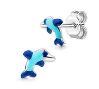 Boucles d'oreilles scout en argent massif 925/- rhodié motif dauphins émaillé...