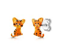 Boucles d'oreilles scout en argent massif 925/- rhodié motif tigre émaillé or...